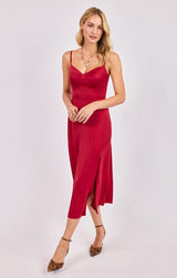 RED SATIN BUSTIER BODICE MIDI DRESS, SADIE AND SAGE, cocktail dress, red dress