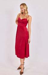RED SATIN BUSTIER BODICE MIDI DRESS Dress SADIE AND SAGE 
