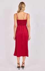 RED SATIN BUSTIER BODICE MIDI DRESS Dress SADIE AND SAGE 