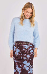 SKY BLUE FUZZY PULLOVER, SADIE AND SAGE, sky blue fuzzy sweater, light blue soft pullover, plush cropped sweater, cozy textured blue top, fluffy winter knit, blue fuzzy long sleeve, soft cloud blue sweater, cozy cropped fuzzy pullover