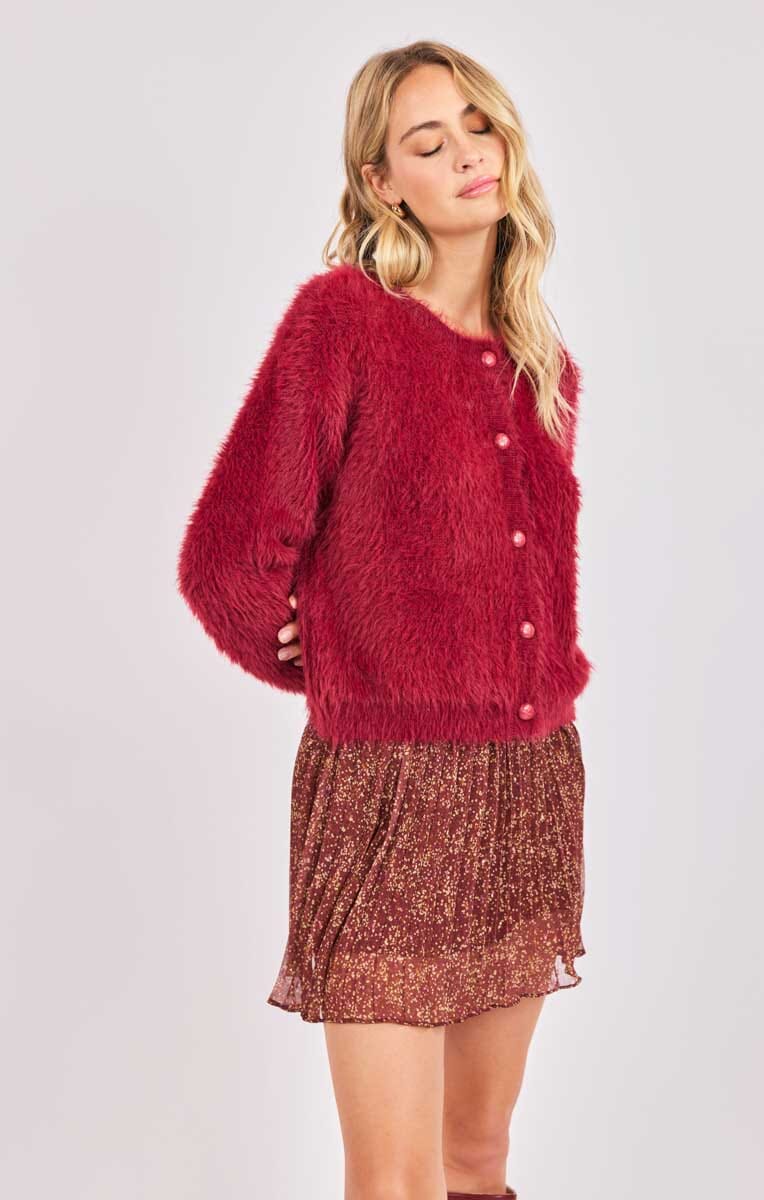 dark red knit cardigan, womens red button cardigan
