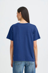 soft cotton t shirt, casual blue top women