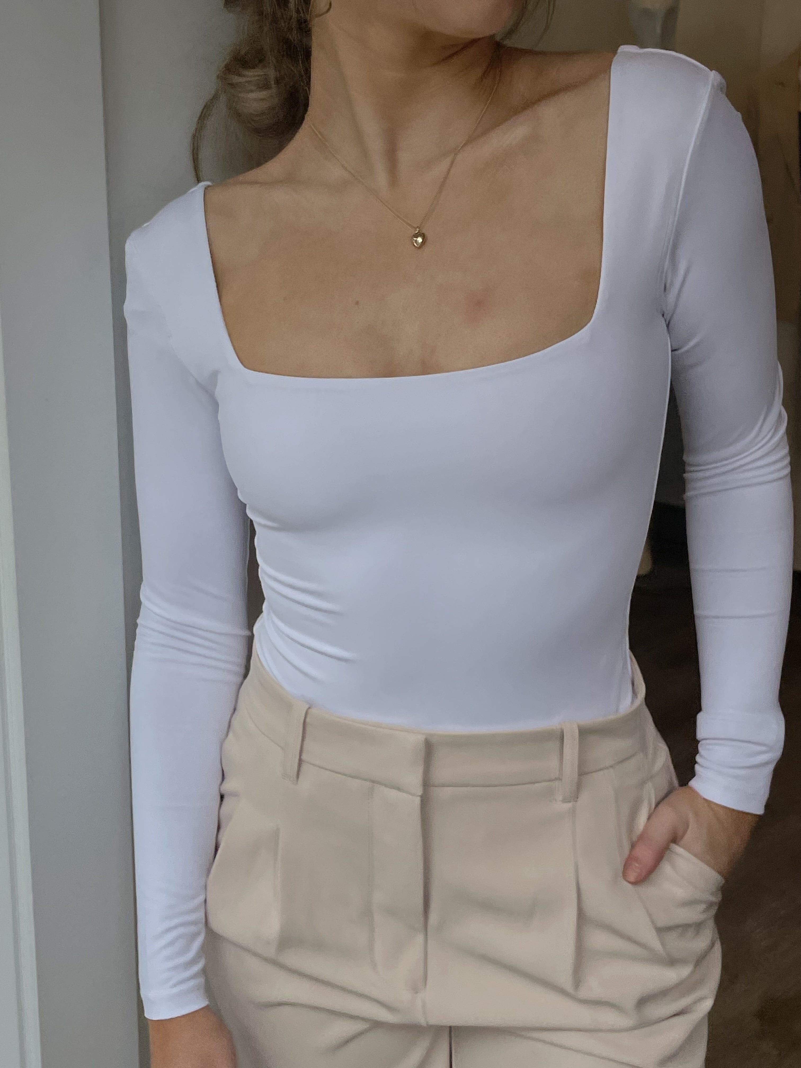 SQUARE NECK BODYSUIT (WHITE) BODYSUIT SECOND SKIN 