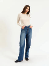 casual blue denim pants, versatile straight leg pants