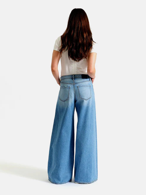 relaxed fit wide denim, everyday statement jeans, blue wide leg pants women