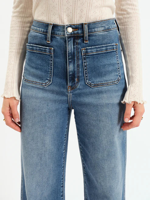high rise denim with pockets, wide leg jeans outfit ideas