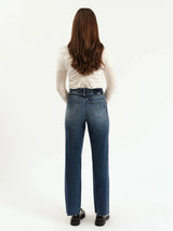 vintage rigid denim fit, high waist straight jeans
