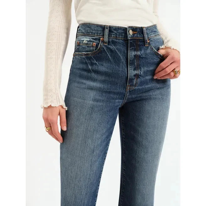 classic blue straight jeans, tough love denim fit