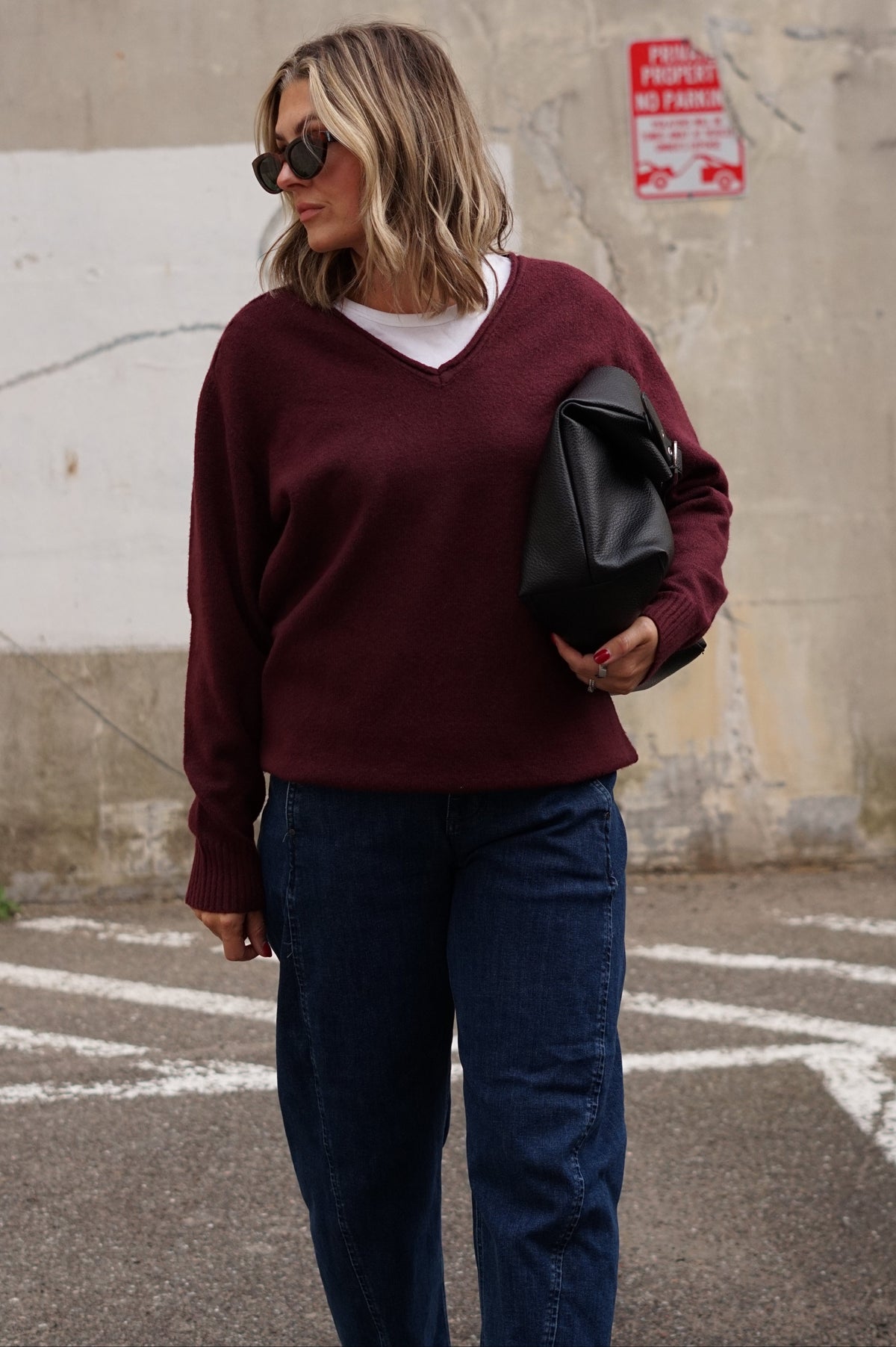 Winslow V Neck Sweater-Wine