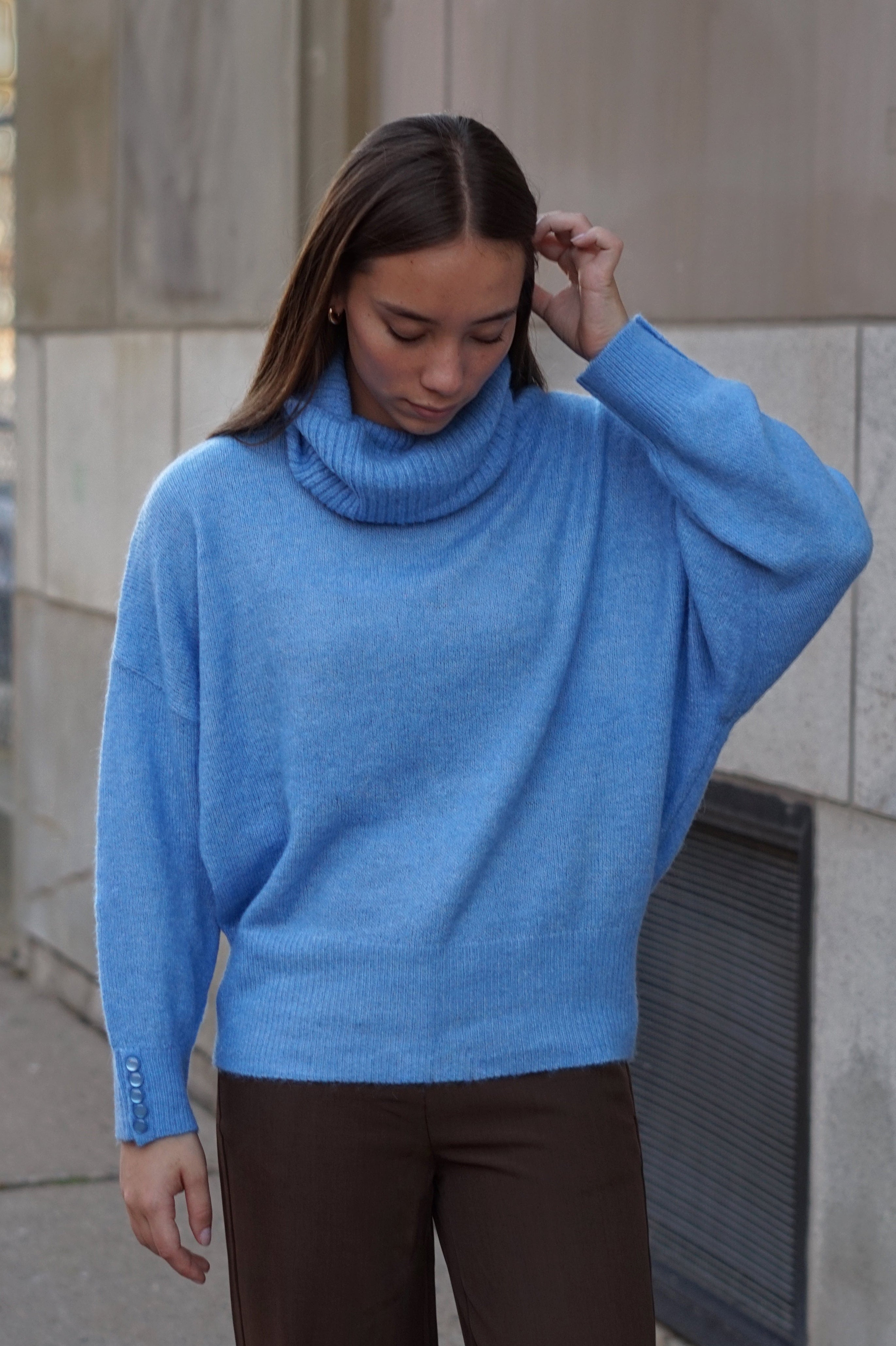 Sutton Cowl Neck Sweater- Blue