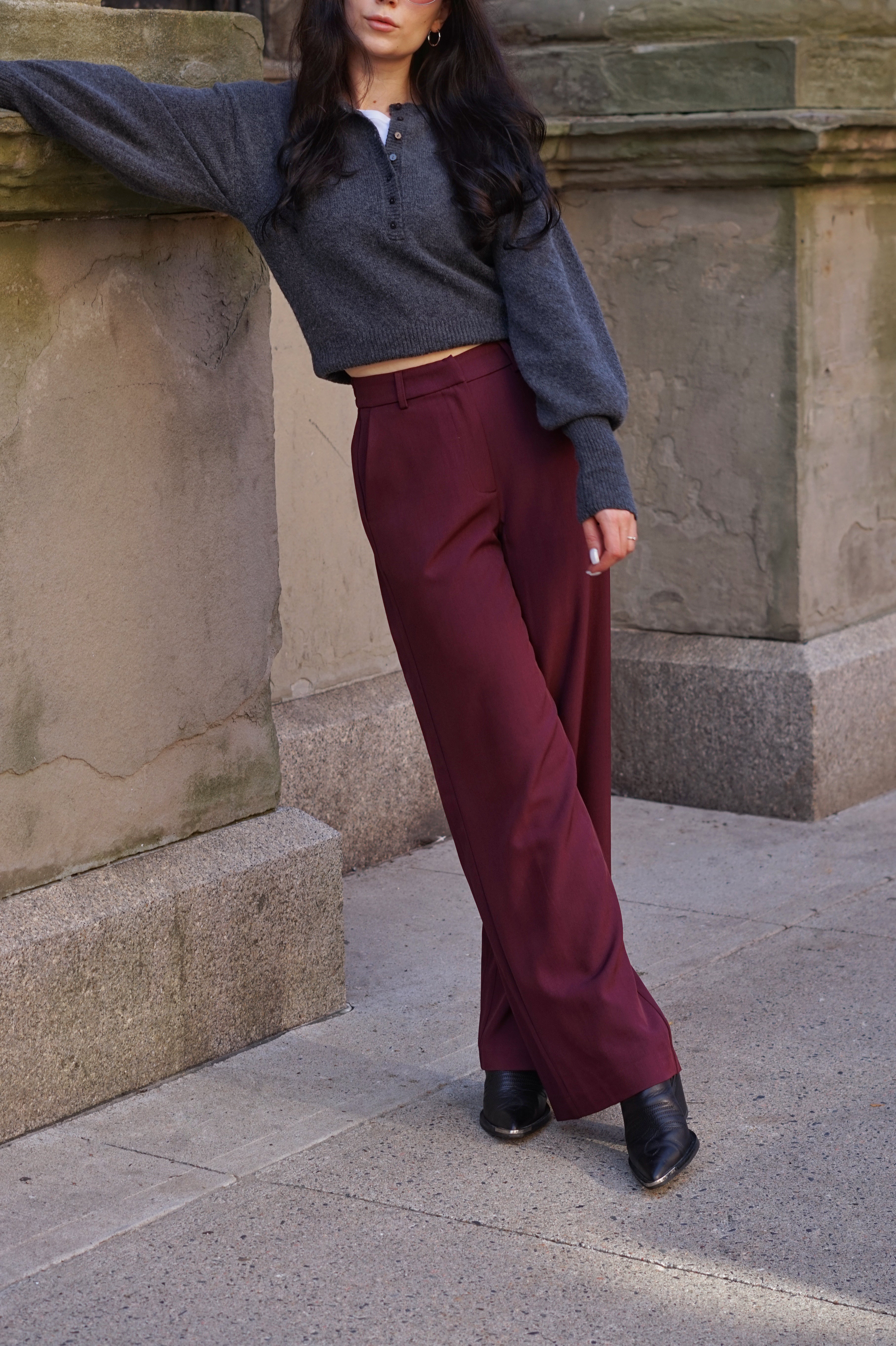 Hartley Wide-Leg Trouser- Burgundy