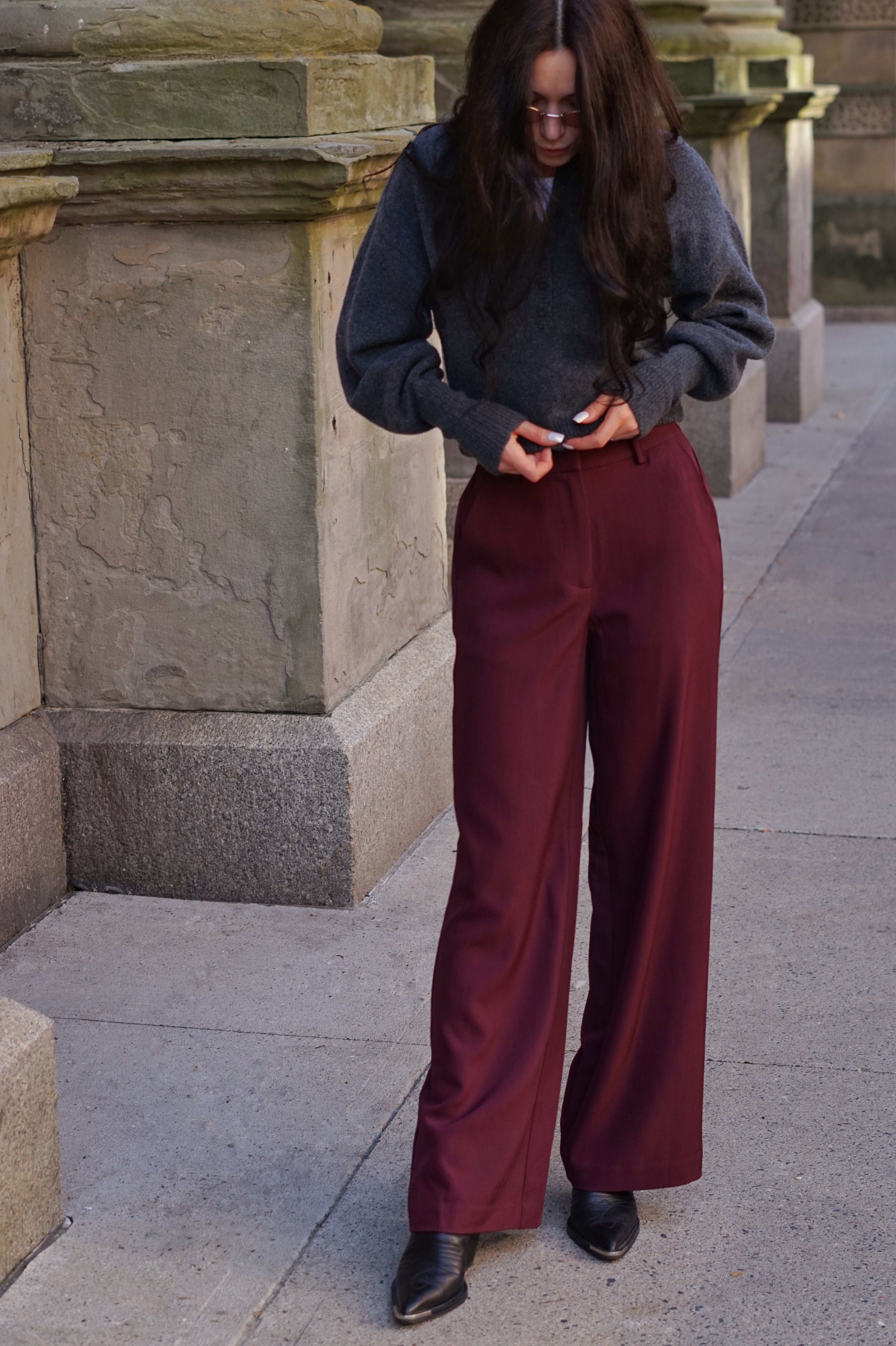 Hartley Wide-Leg Trouser- Burgundy