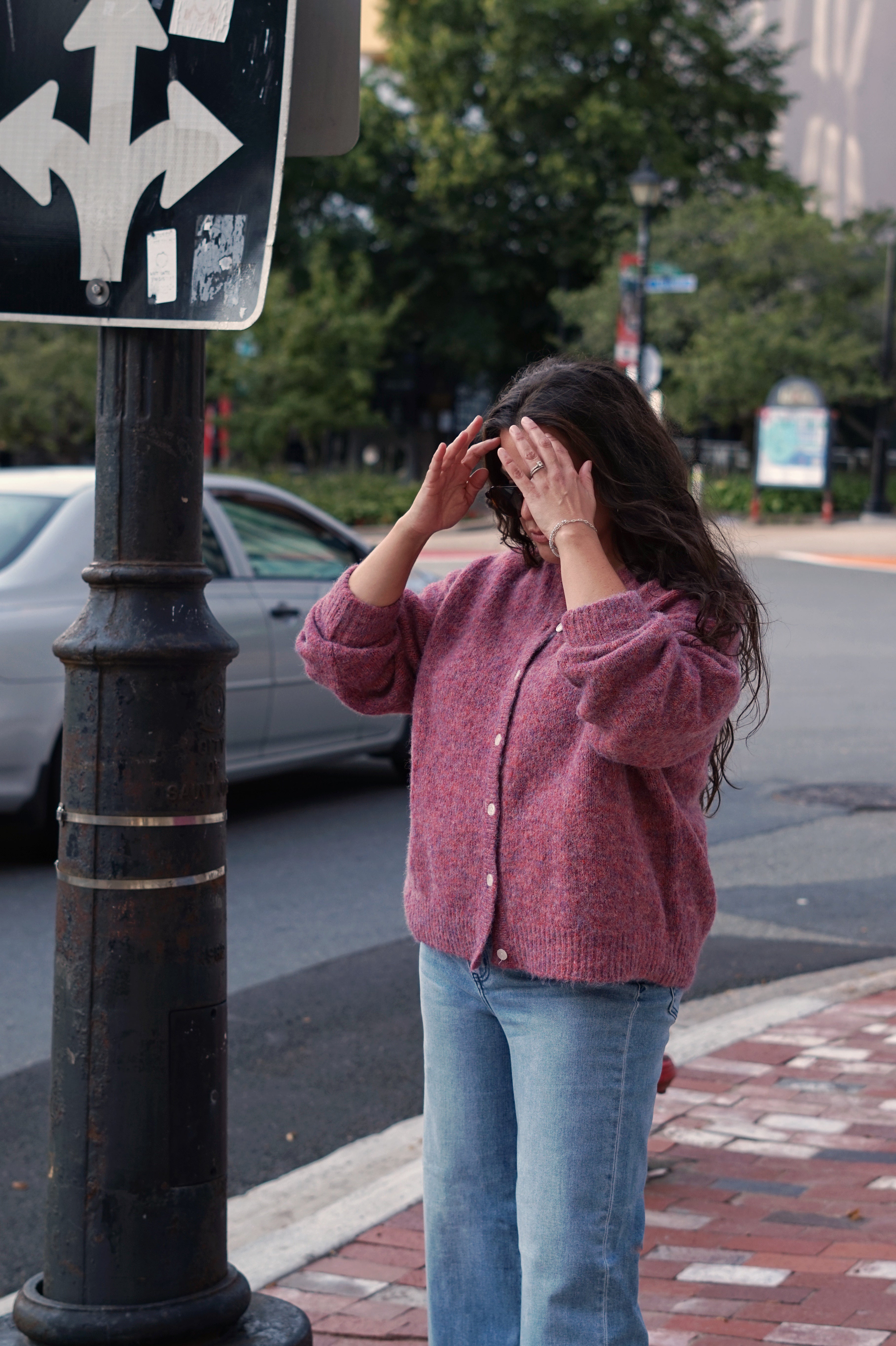 Brushed Crew Cardigan- Pink