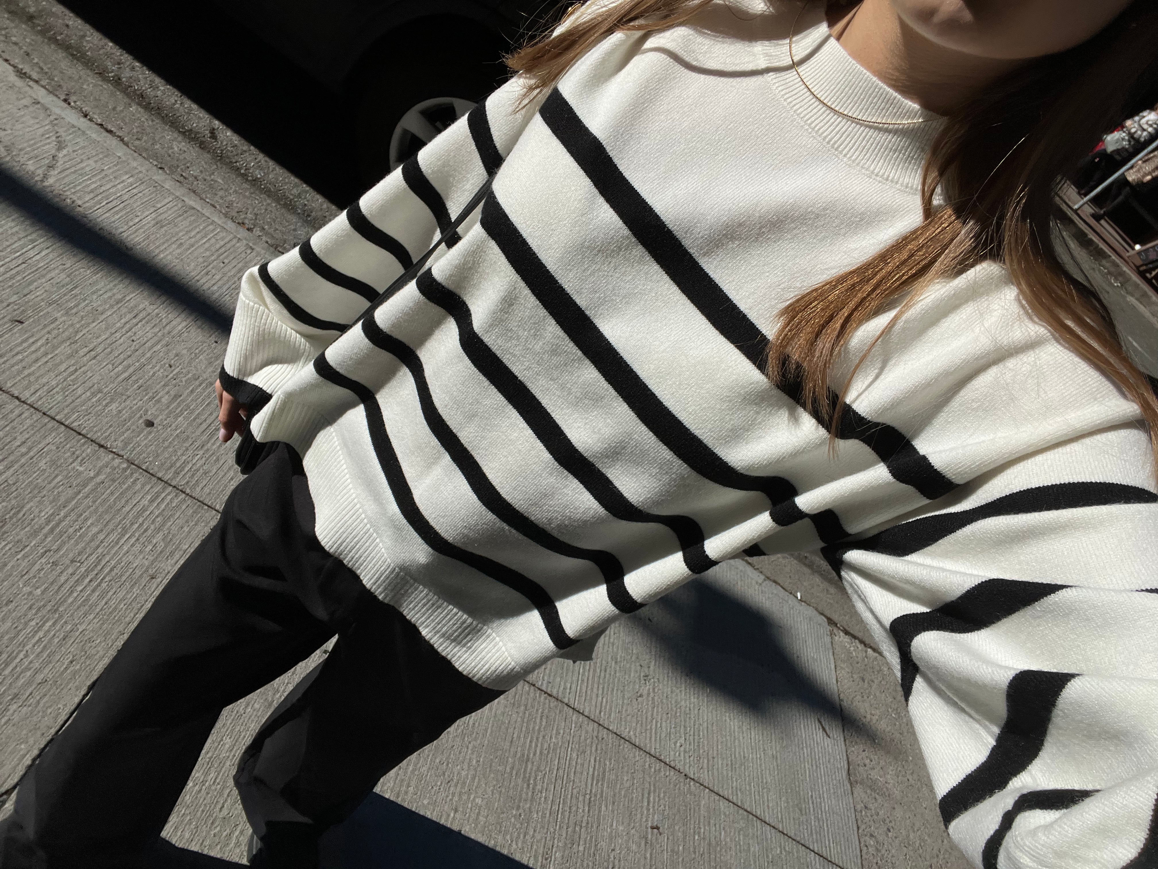 SCANDI GIRL STRIPE KNIT SWEATER (WHITE) Sweater LA 
