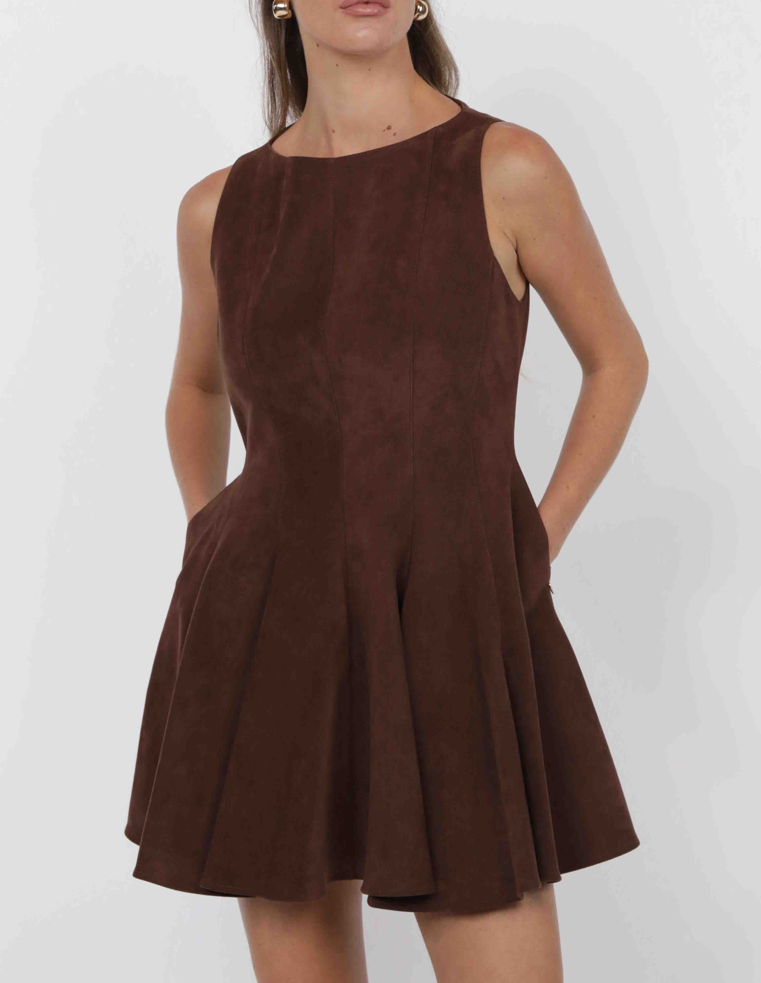 SUEDE FIT AND FLARE DRESS, SADIE AND SAGE 