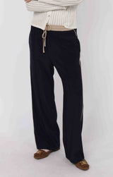 NAVY CONTRAST PIPING DRAWSTRING PANT, SADIE AND SAGE, navy drawstring pant, wide leg lounge pant