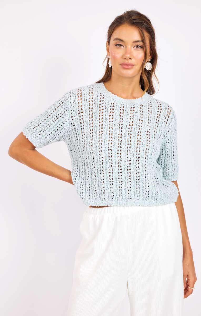 OPEN KNIT BABY BLUE TOP Top SADIE AND SAGE 