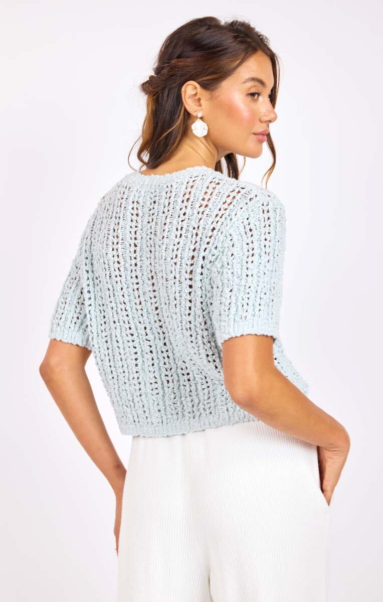 OPEN KNIT BABY BLUE TOP Top SADIE AND SAGE 