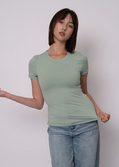 everyday green top, minimalist green top, second skin green shirt, green top for layering
