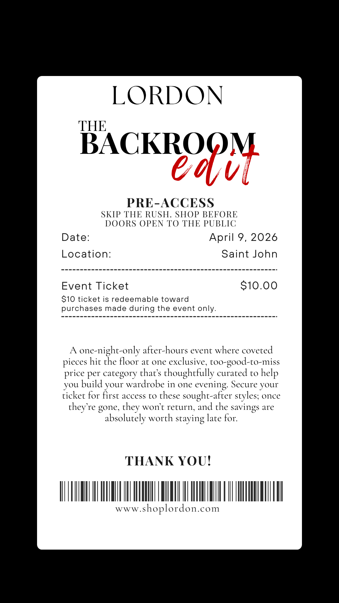 THE BACKROOM EDIT PRE-ACCESS LORDON 