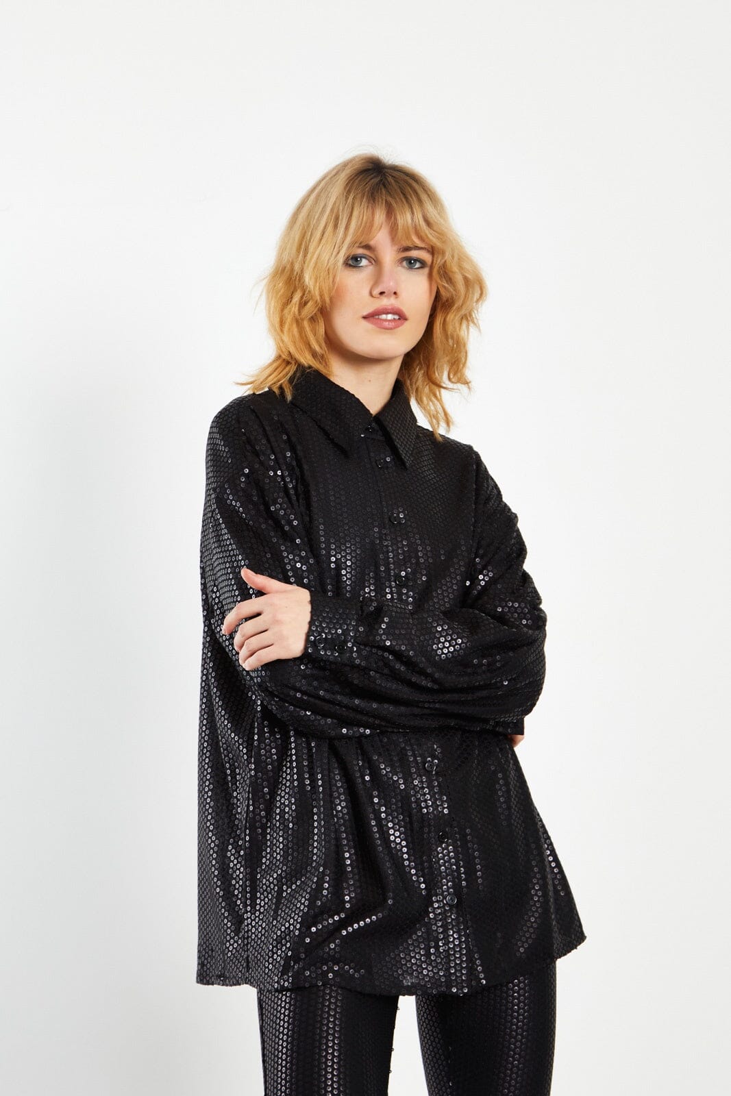SEQUIN BUTTON DOWN Top GLAMOROUS 