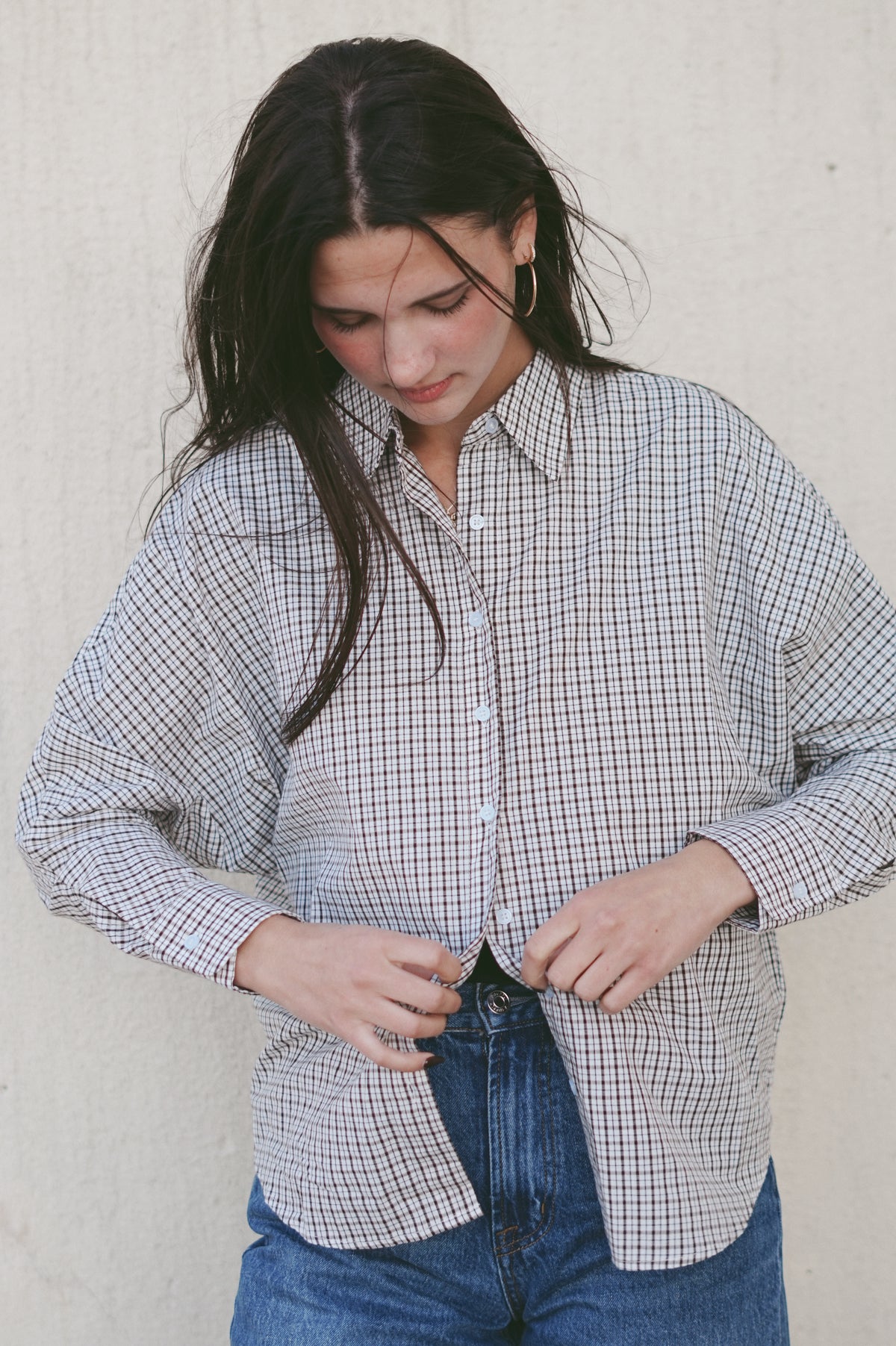 Fine Print Button-Up – Ivory Check