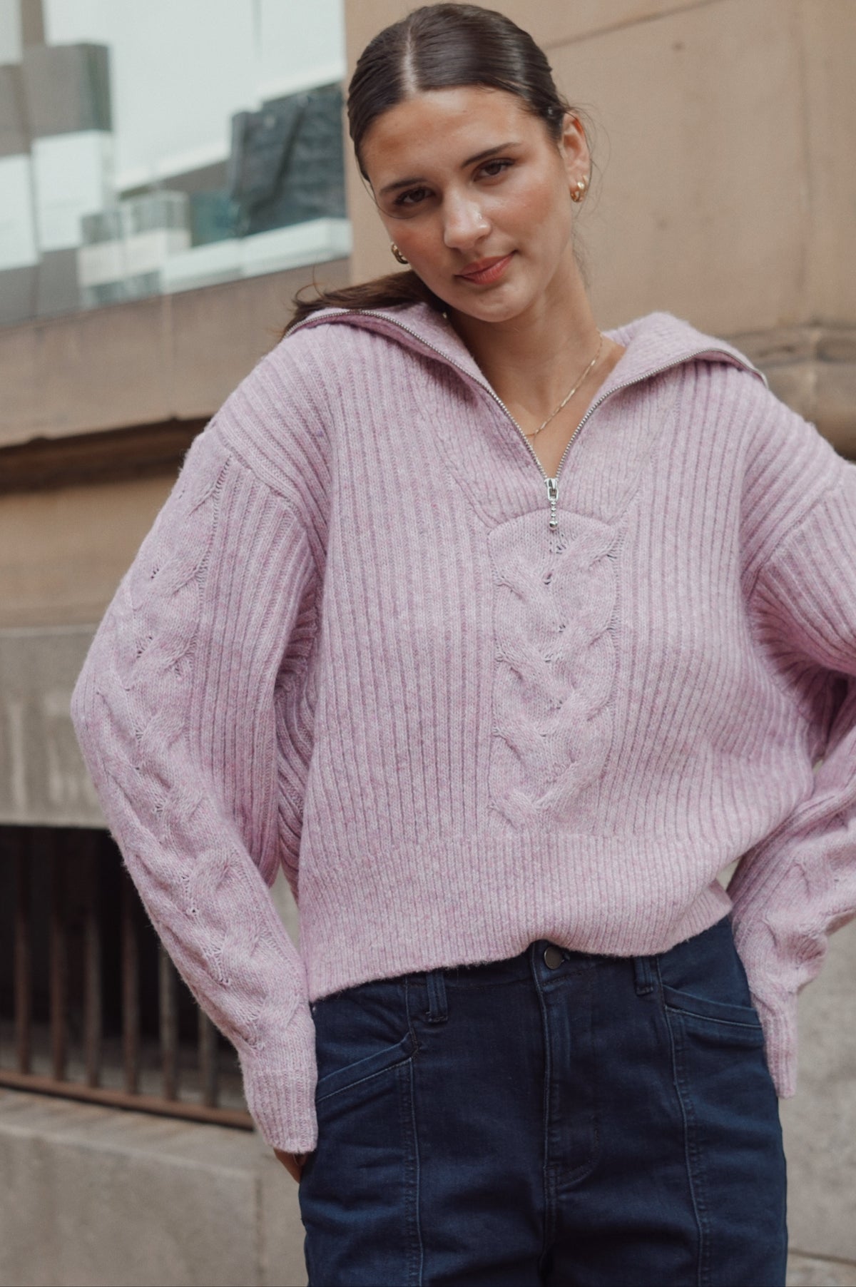 The Larkin Cable Half Zip Sweater