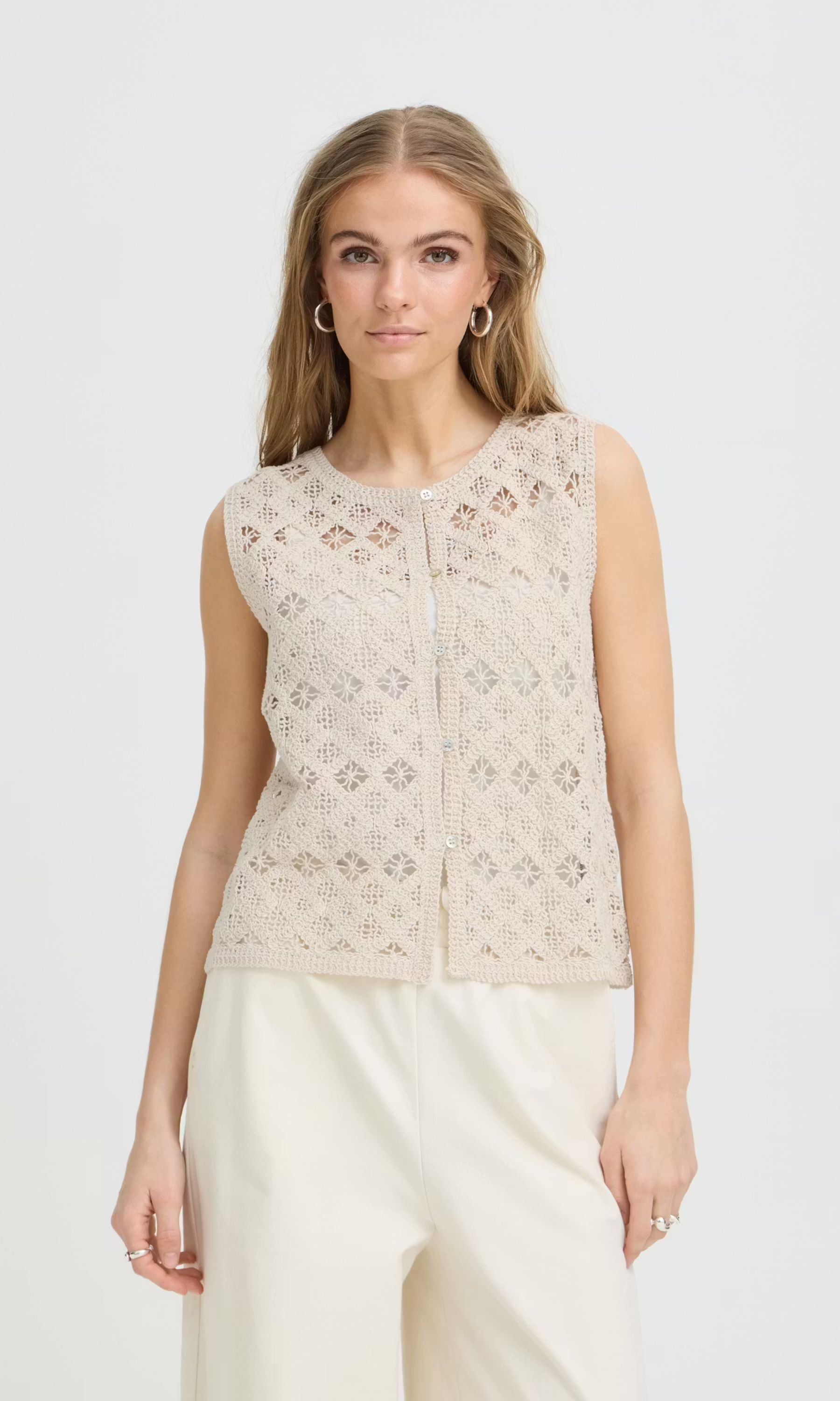 DIAMOND LACE BUTTON UP BLOUSE Top ICHI 
