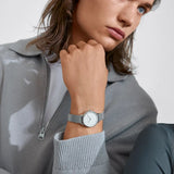 women’s silver wristwatch, modern silver timepiece