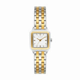 two-tone wristwatch, women’s mixed metal watch, square dial watch, gold and silver bracelet watch