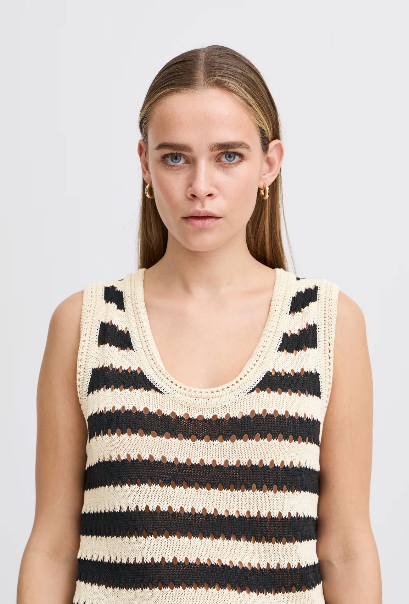OPEN KNIT STRIPE TANK Top ICHI 