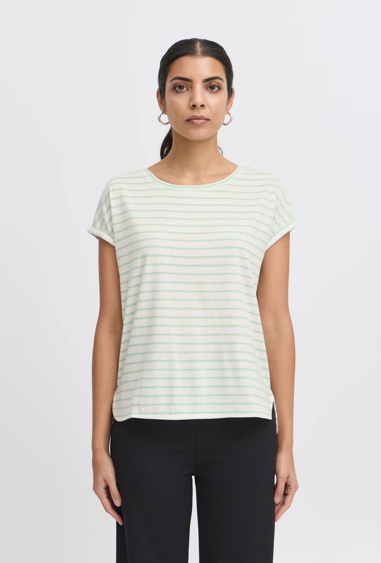 WASH STRIPED TEE (GREEN) Top ICHI 