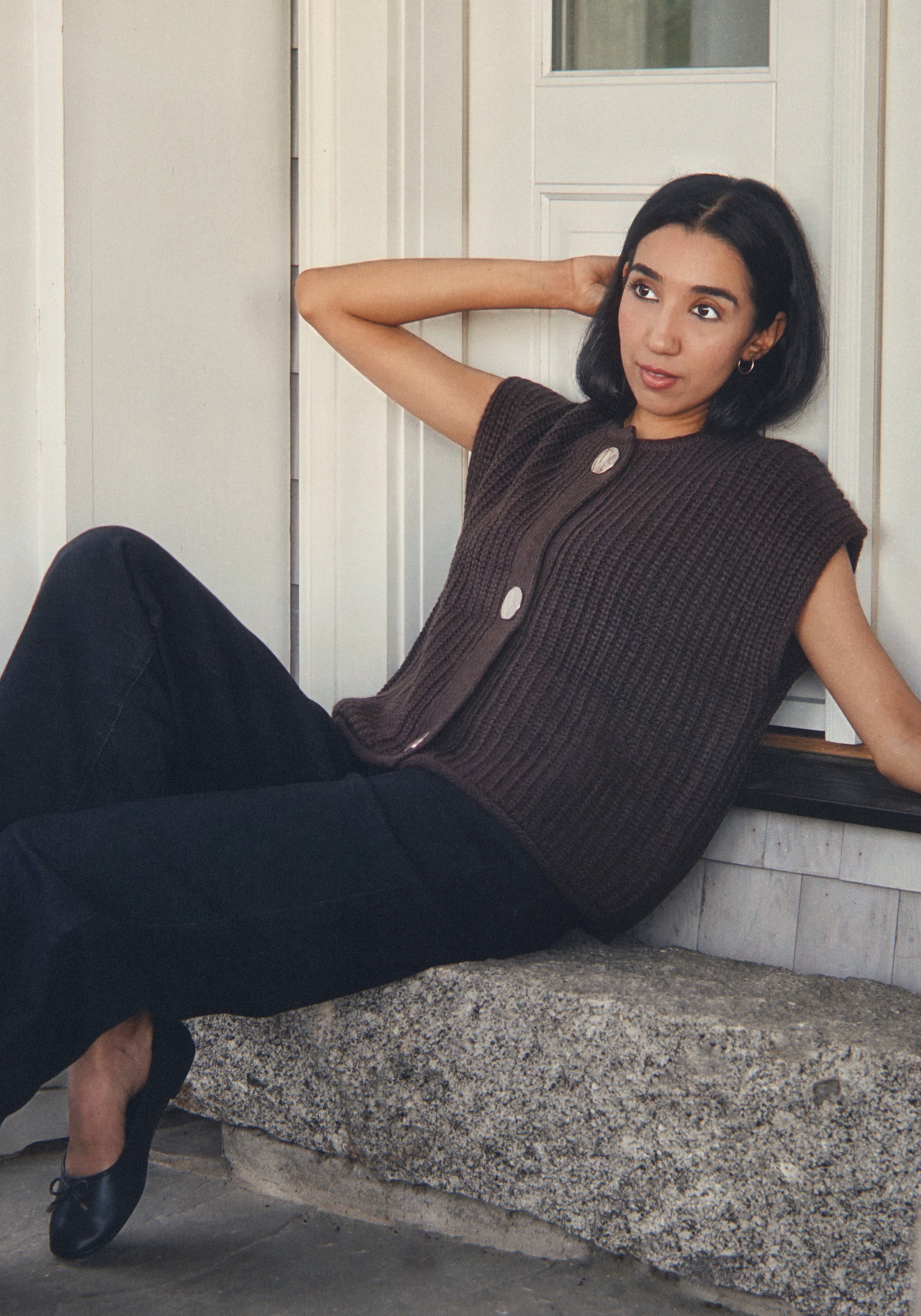 The Ellery Button Vest- Brown
