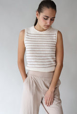 SLEEVELESS KNITTED STRIPED TOP (CREAM &TAN) Top RD STYLE 