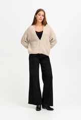 Relaxed fit v neck cardigan styled with black denim, ICHI 