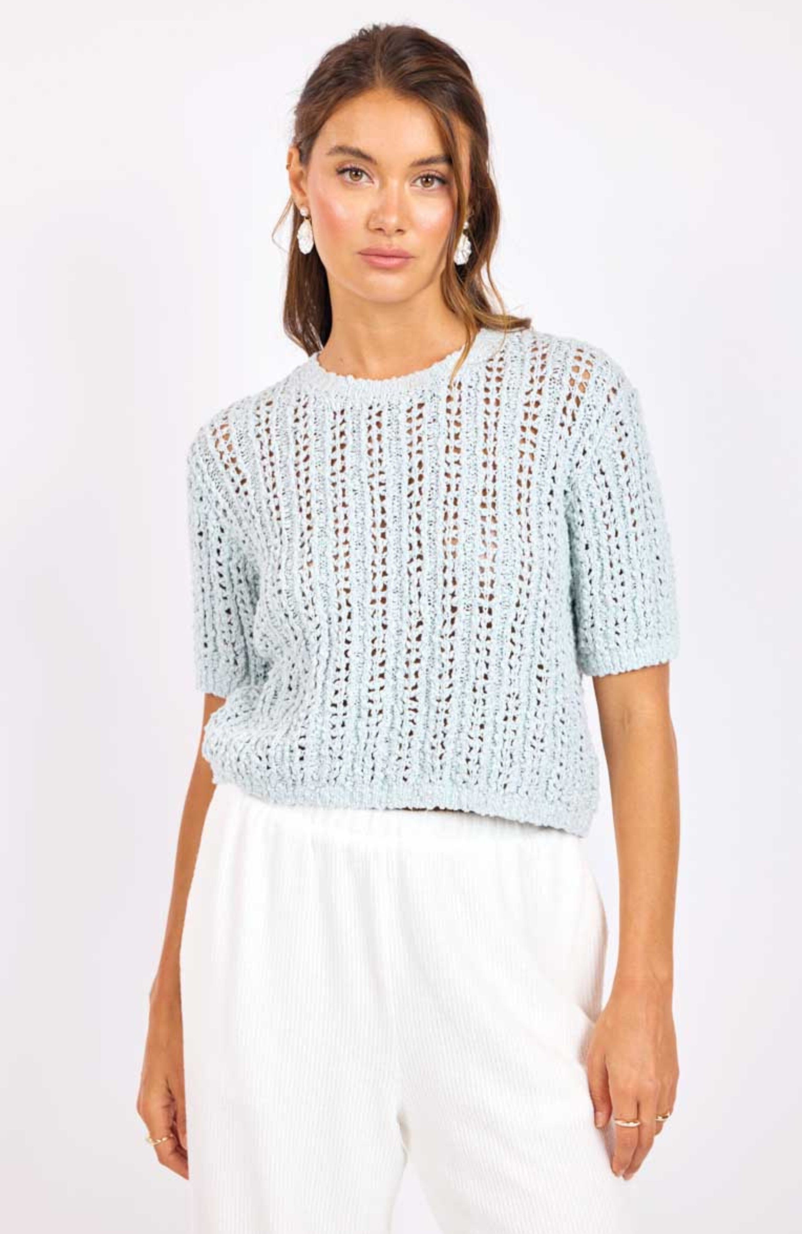 OPEN KNIT BABY BLUE TOP Top SADIE AND SAGE 