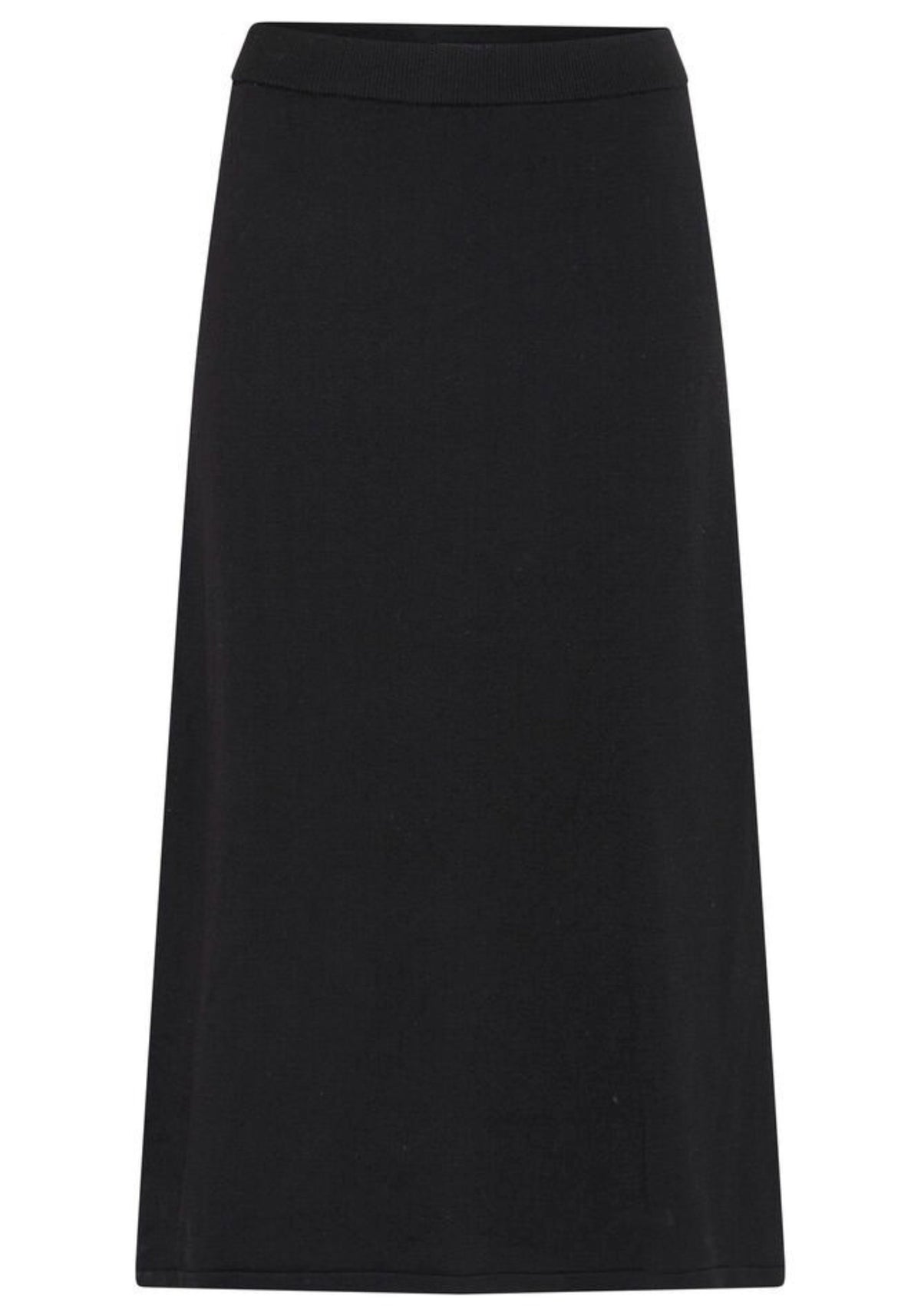 BLACK LIGHTWEIGHT KNIT MIDI SKIRT