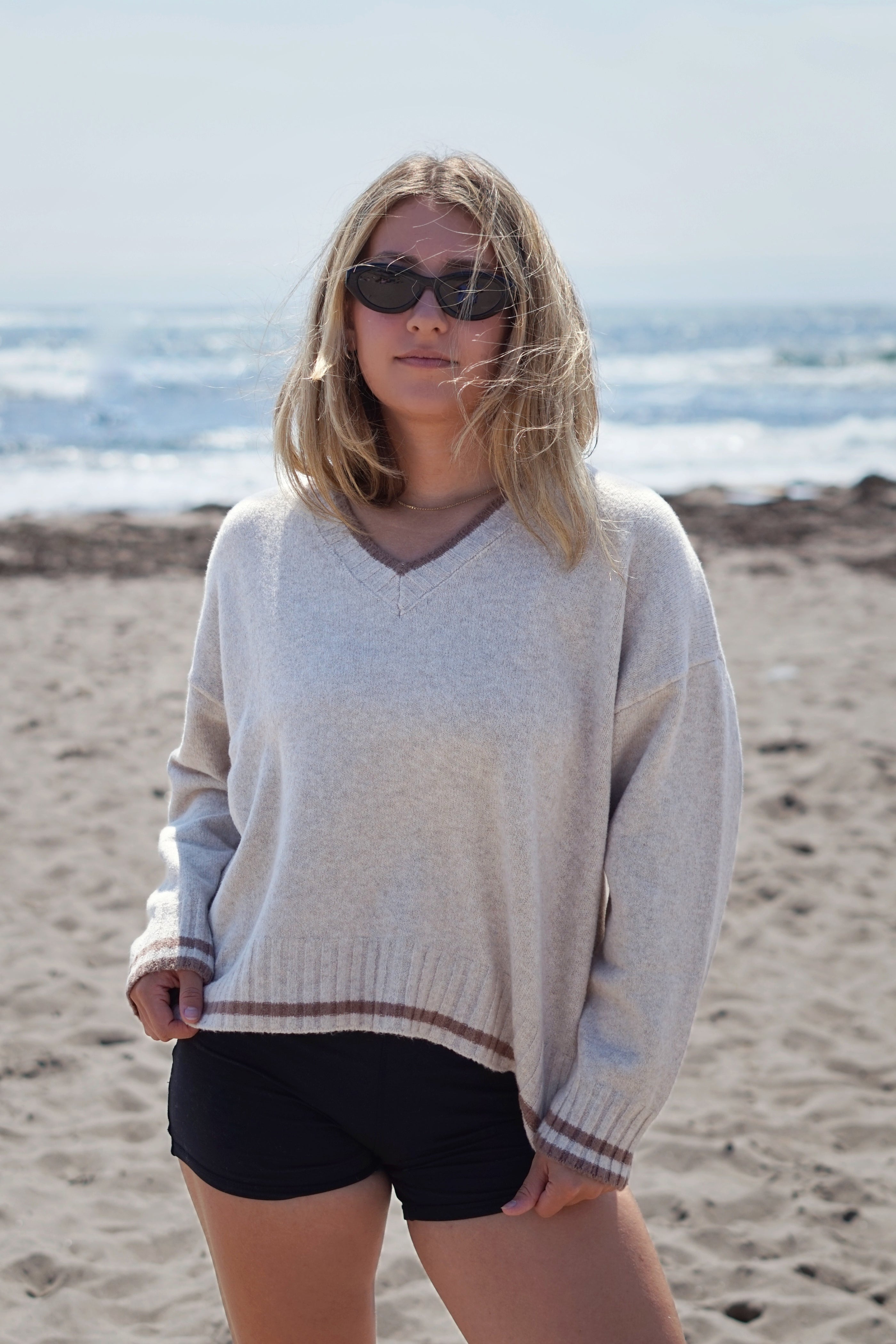 Linden Contrast V-Neck Sweater