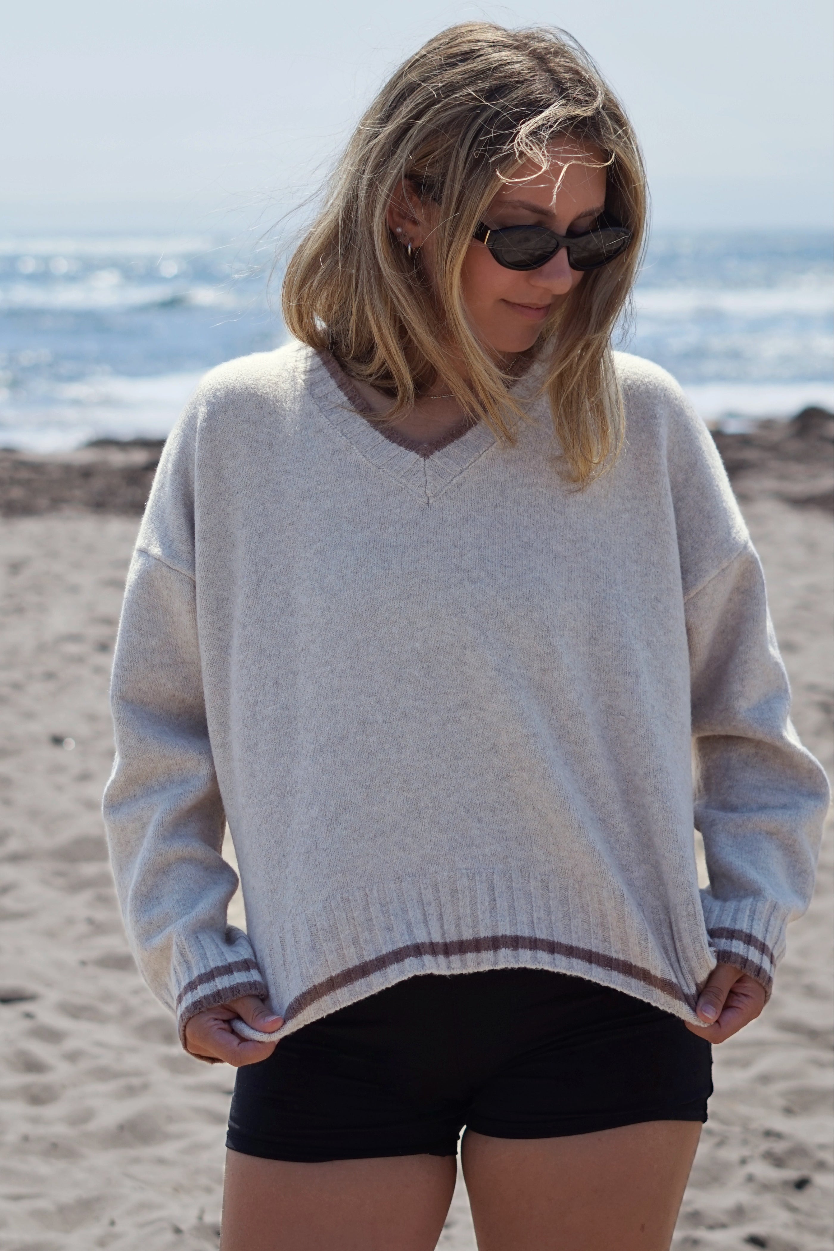 Linden Contrast V-Neck Sweater