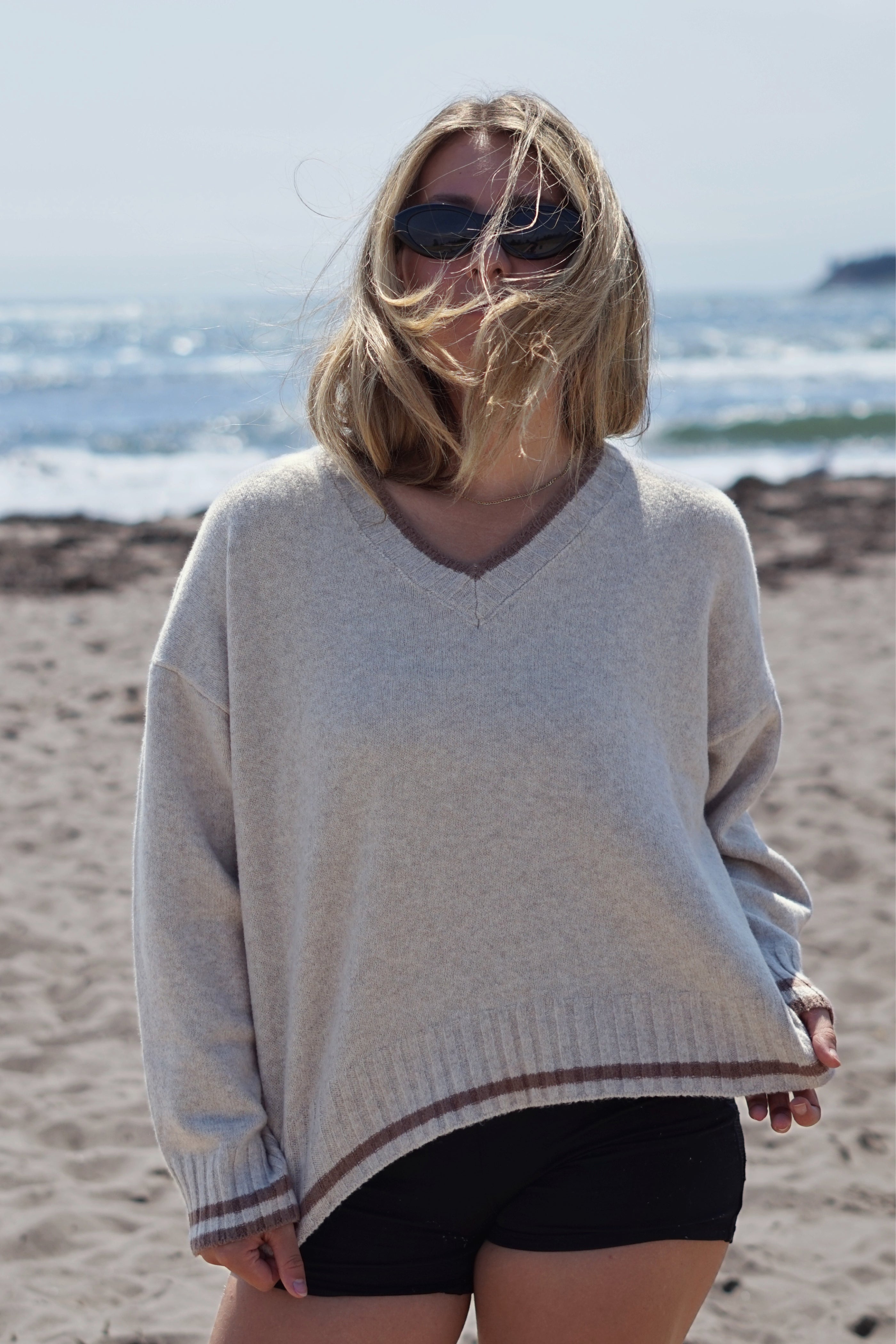 Linden Contrast V-Neck Sweater