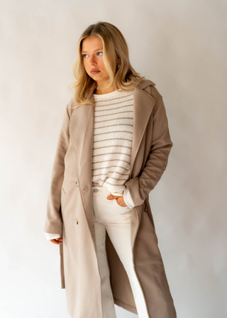 TAUPE DOUBLE BREASTED TRENCH Jacket Dex 
