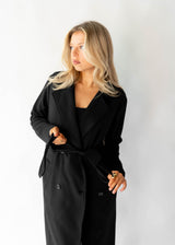 BLACK DOUBLE BREASTED TRENCH Jacket Dex 