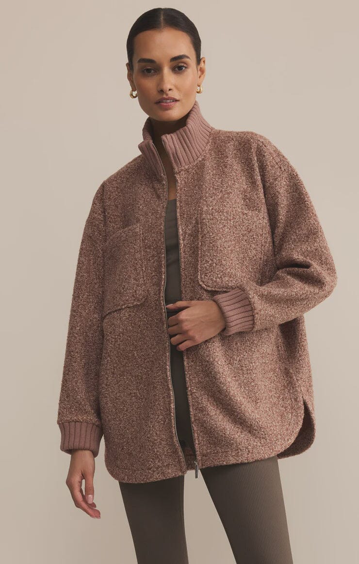 DOWNHILL BROWN FUZZY JACKET, z supply, textured zip jacket