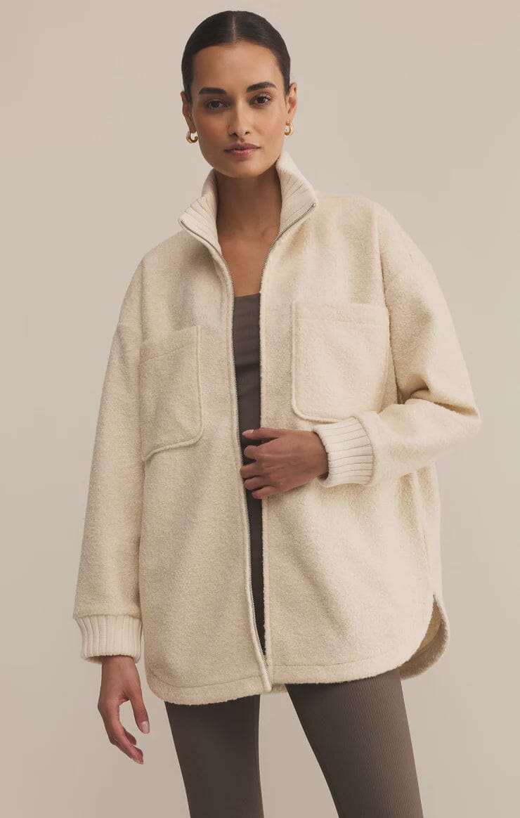 DOWNHILL FUZZY CREAM JACKET, z supply, oversized cream jacket