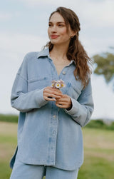 z supply, knit denim jacket, light wash denim jacket, blue denim jacket women, oversized denim jacket