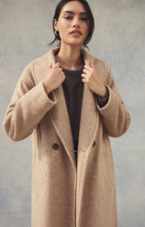 women’s camel overcoat, signature luxe coat camel, classic camel coat, longline camel jacket