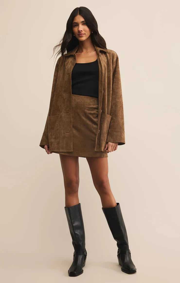 brown suede short skirt