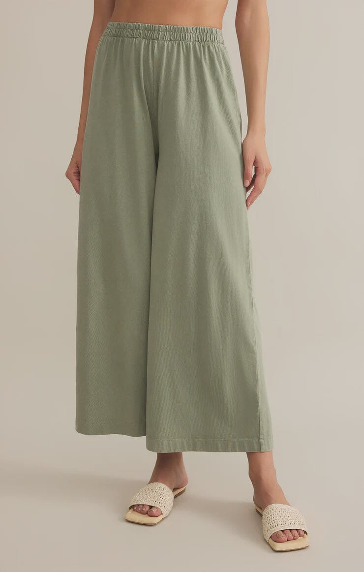 SCOUT COTTON JERSEY PANT, z supply, green wide leg pants, cotton jersey lounge pants, relaxed fit green trousers, casual wide leg bottoms