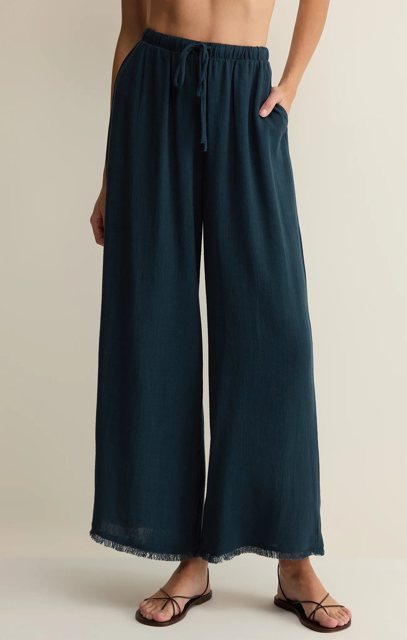 navy casual pants women, comfortable linen trousers, elastic waist linen pants, coastal style clothing