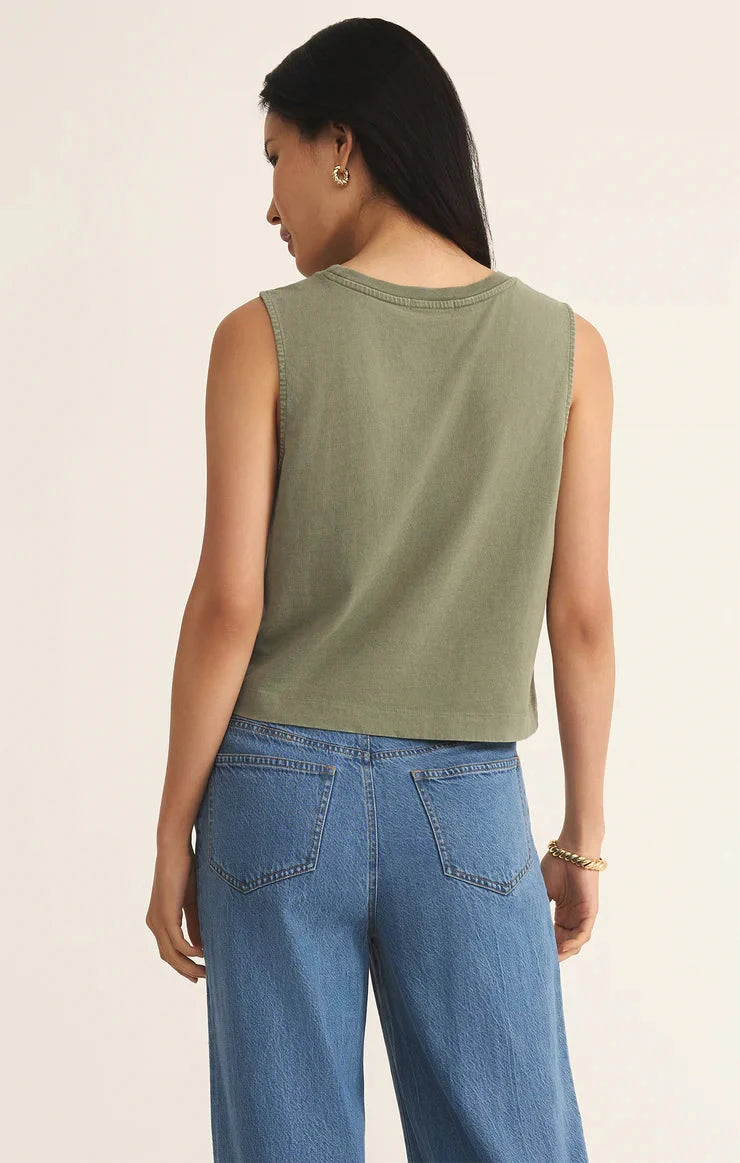 lightweight green top, chic cotton crop, elevated minimalist tank